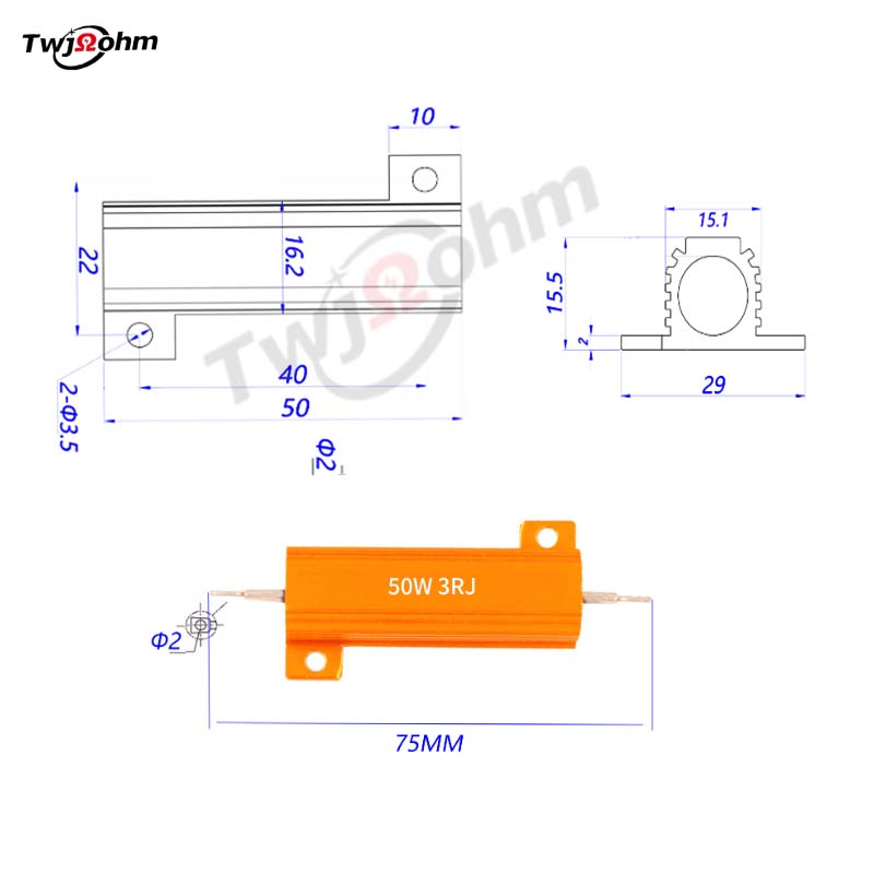 RX24-50W High-Power Gold Aluminum Shell Fixed Resistor